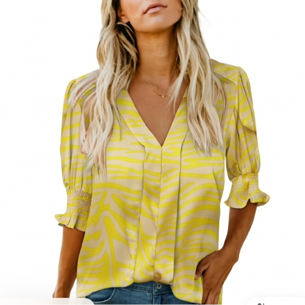 Women's Yellow Zebra-Stripe Blouse